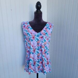 NWT Dept 222 Women's Luxey Floral Pocket Sleeveless Top White Pink Purple Sz L